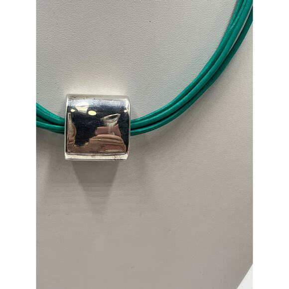 Simon Sebbag Israel Designer Multistrand Turquoise Teal Leather Slide Necklace - Picture 3 of 9